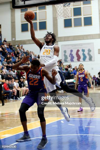 Diamond Stone of the Salt Lake City Stars shoots the ball against Northern Arizona Suns at Bruins Arena on March 9, 2018 in Taylorsville, Utah. NOTE...