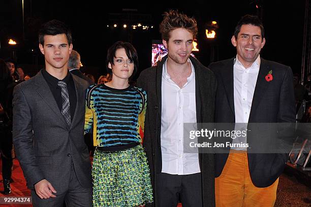 Taylor Lautner, Kristen Stewart, Robert Pattinson and director Chris Weitz attends The Twilight Saga: New Moon, UK fan event at Battersea Evolution...