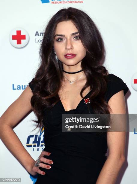 Actress Victoria Konefal attends the American Red Cross Annual Humanitarian Celebration to honor the Los Angeles Chargers at Skirball Cultural Center...
