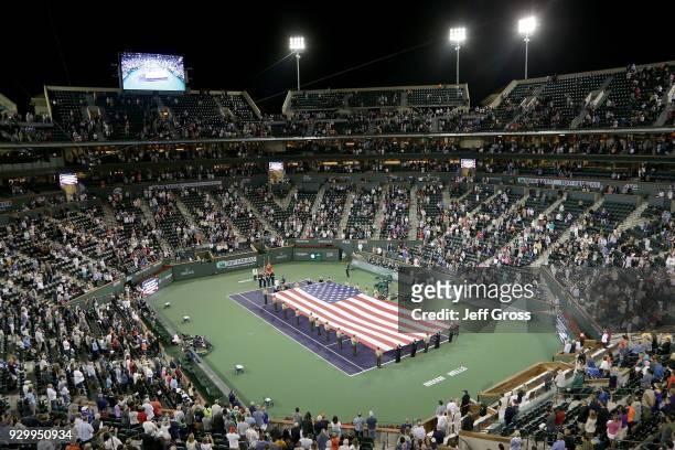 Salute to heroes tribute is seen during the BNP Paribas Open at the Indian Wells Tennis Garden on March 9, 2018 in Indian Wells, California.