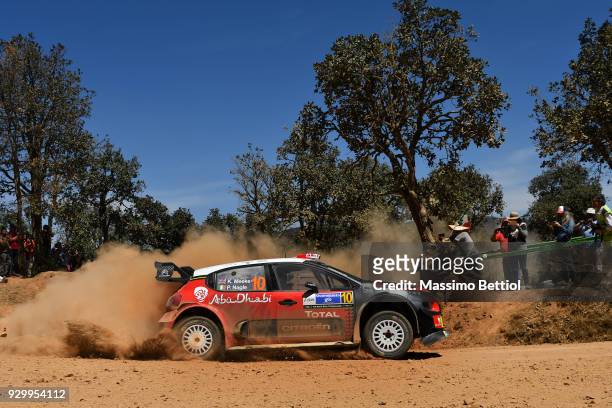 Kris Meeke of Great Britain and Paul Nagle of Ireland compete in their Citroen Total Abu Dhabi WRT Citroen C3 WRC during Day One of the WRC Mexico on...