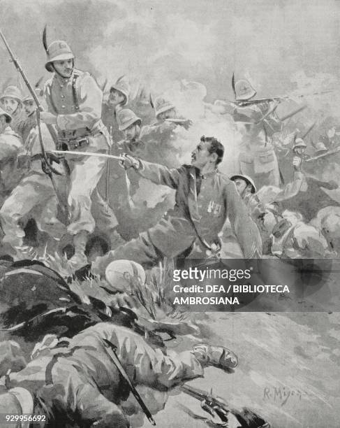 Lieutenant Colonel Menini at the Battle of Adwa, Italo-Abyssinian War, Ethiopia, drawing by R Miseno, from L'Illustrazione Italiana, Year XXIII, No...