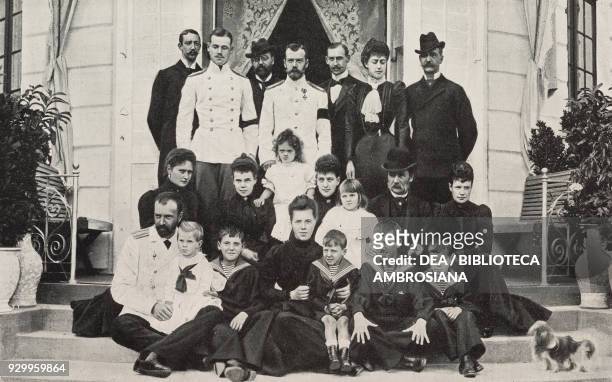 Last group photograph of the Danish royal family: from top left, Prince Jean d'Orleans, Czarevitch, Prince Waldemar of Denmark, Tsar Nicholas II...