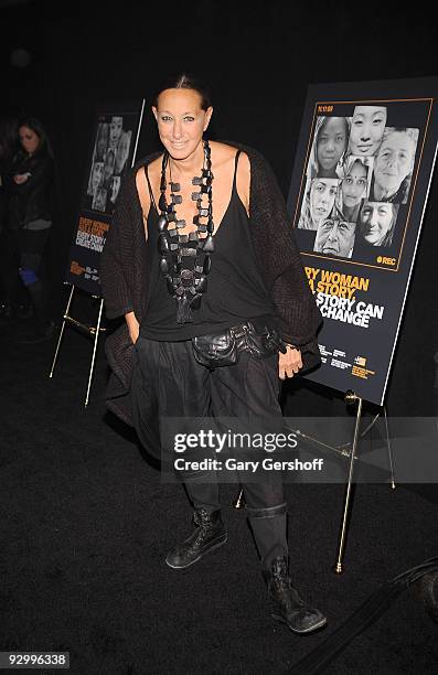 Fashion designer Donna Karan attends the 5th annual Focus for Change benefit dinner & concert at Roseland Ballroom on November 11, 2009 in New York...