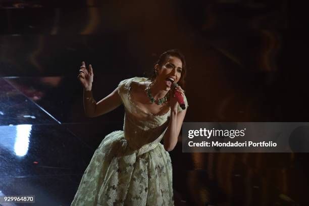 Italian singer Nina Zilli on the Ariston stage during the 68th Festival di Sanremo. Sanremo, February 10th 2018