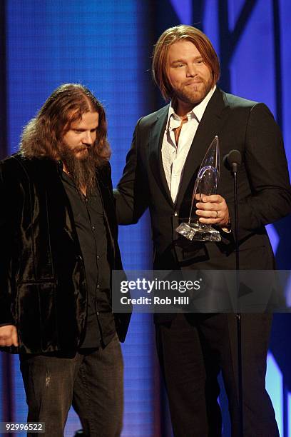 Musician Jamey Johnson and James Otto onstage at the 43rd Annual CMA Awards at the Sommet Center on November 11, 2009 in Nashville, Tennessee.