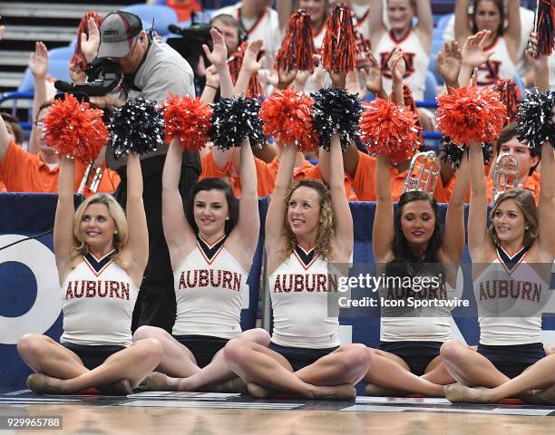 Auburn's cheerleaders during a Southeastern Conference Basketball Tournament game between Auburn and Alabama on March 09 at Scottrade Center, St....