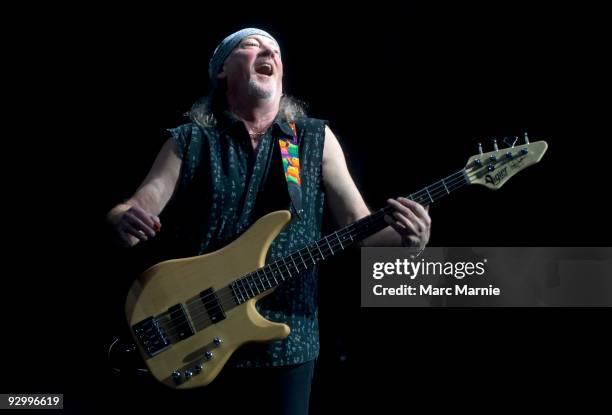 Roger Glover of Deep Purple perform at Clyde Auditorium on November 11, 2009 in Glasgow, Scotland.