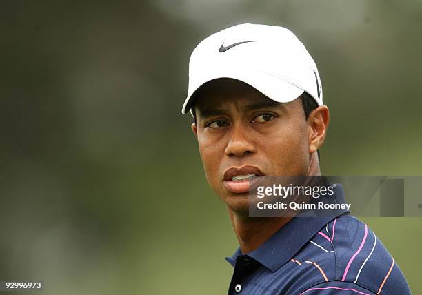 Tiger Woods of the USA prepares to putt on the 8th hole during round one of the 2009 Australian Masters at Kingston Heath Golf Club on November 12,...
