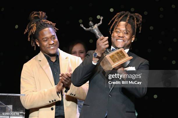 Shaquem Griffin from the University of Central Florida and Winner of The 2017 Uplifting Athletes Rare Disease Champion Award along with his identical...