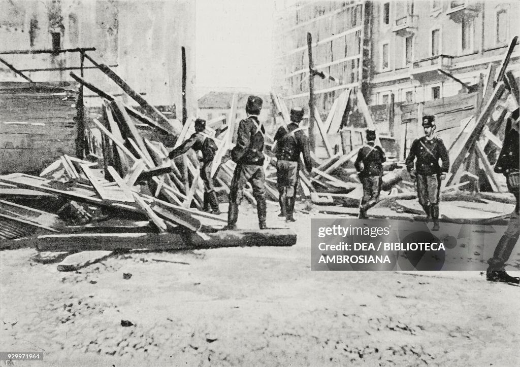 Dismounted cavalry destroying barricade, Milan