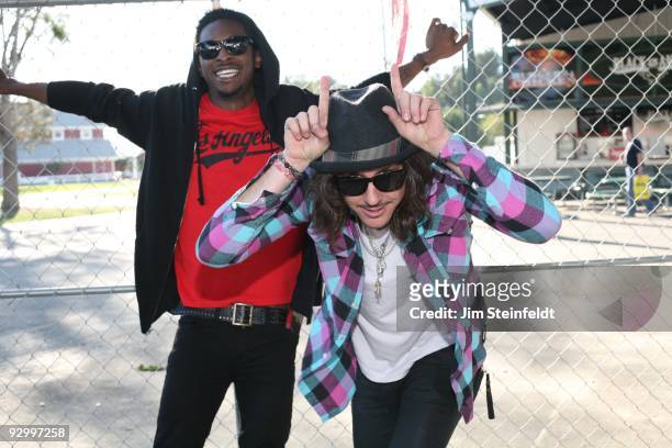 Shwayze Aaron Smith and Cisco Adler pose for a portrait at the Halo & Horns tour at the Orange County Fair & Event Center in Costa Mesa, California...