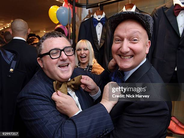 Stephen Jones and designer Alber Elbaz attend the Lanvin Party to celebrate the release of Mika's EP 'Songs Of Sorrow' on November 11, 2009 in...