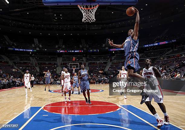 Derrick Brown of the Charlotte Bobcats gets to the basket past DaJuan Summers the Detroit Pistons on November 11, 2009 at the Palace of Auburn Hill...