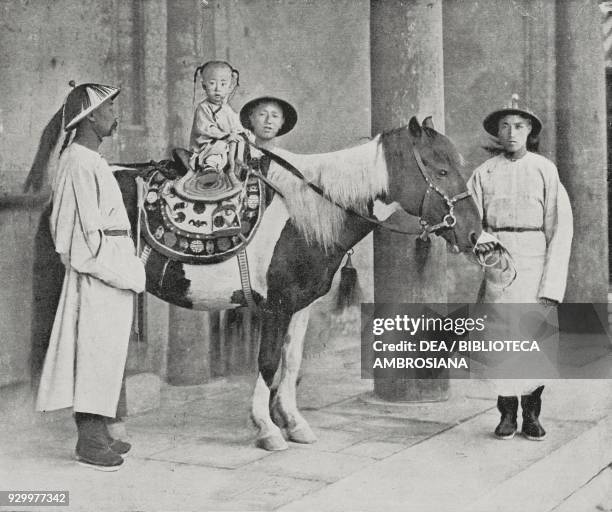 Prince Ch'un, Zaitian, who became Guangxu Emperor at three years old, and an attendant, from L'Illustrazione Italiana, Year XXVI, No 10, March 5,...