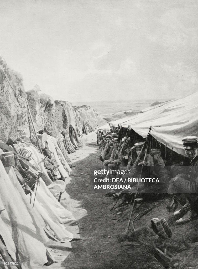 Japanese soldiers in trenches, Port Arthur, China