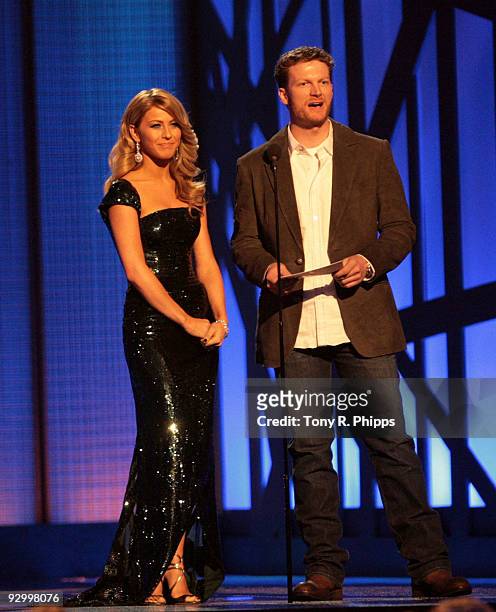 Singer Julianne Hough and NASCAR driver Dale Earnhardt Jr. At the 43rd Annual CMA Awards at the Sommet Center on November 11, 2009 in Nashville,...
