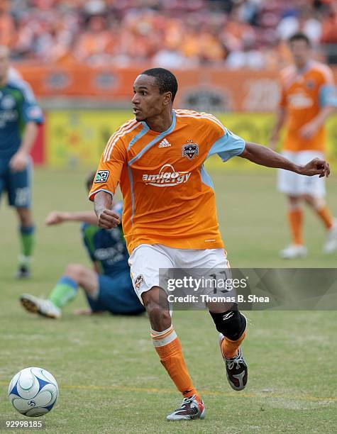 Ricardo Clark of the Houston Dynamo playing against the Seattle Sounders on November 8, 2009 at Robertson Stadium in Houston, Texas.