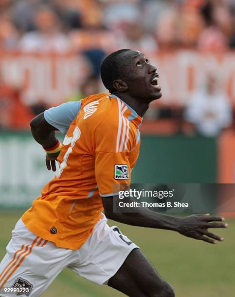 Dominic Oduro of the Houston Dynamo playing against the Seattle Sounders on November 8, 2009 at Robertson Stadium in Houston, Texas.