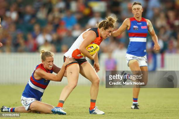 Jacinda Barclay of the Giants in action during the round six AFLW match between the Greater Western Sydney Giants and the Western Bulldogs at UNSW...