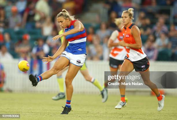 Bailey Hunt of the Bulldogs in action during the round six AFLW match between the Greater Western Sydney Giants and the Western Bulldogs at UNSW...