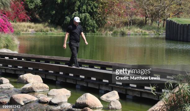 Matt Wallace of England walks to the 8th tee during day three of the Hero Indian Open at Dlf Golf and Country Club on March 10, 2018 in New Delhi,...