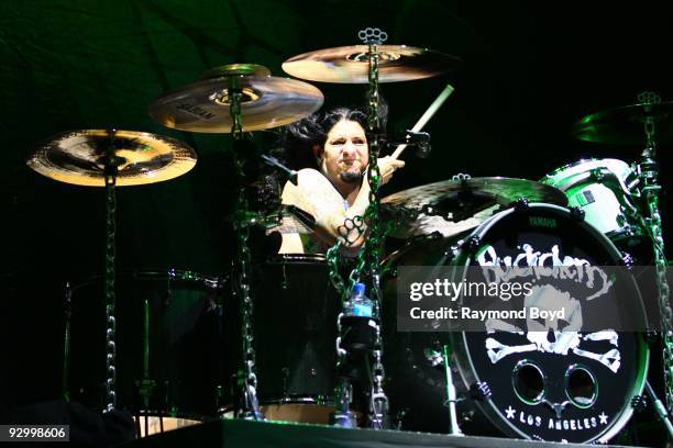 November 06: Drummer Xavier Muriel of Buckcherry performs at the United Center in Chicago, Illinois on November 06, 2009.