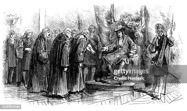 ilustrações de stock, clip art, desenhos animados e ícones de presentation in oxford to william iii , king of england, ireland, and scotland from 1689 until his death. as king of scotland, he is known as william ii, and informally known in northern ireland and scotland as "king billy" ,glorious revolution - século xvii