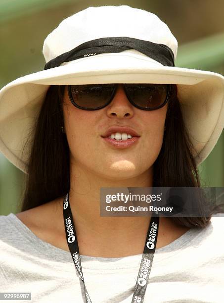 Tennis player Ana Ivanovic of Serbia, the girlfriend of Adam Scott of Australia watches him play during round one of the 2009 Australian Masters at...