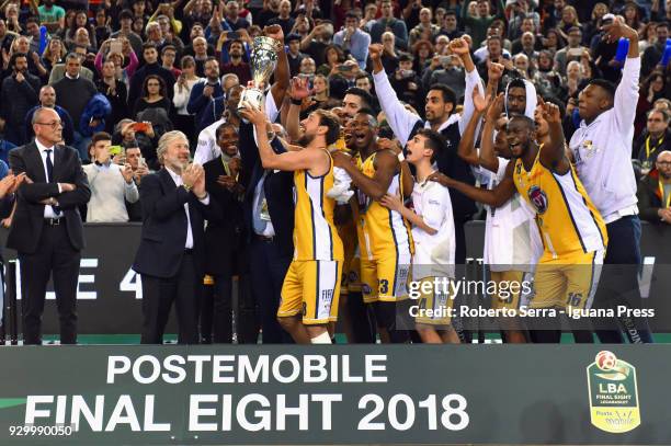 Giuseppe Poeta captain of Fiat raise the Coppa Italia after won the match final of Coppa Italia between Auxilium Fiat Torino and Leonessa Germani...