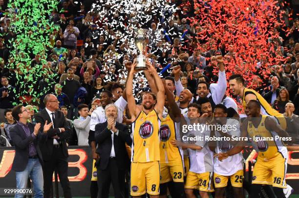 Giuseppe Poeta captain of Fiat raise the Coppa Italia after won the match final of Coppa Italia between Auxilium Fiat Torino and Leonessa Germani...