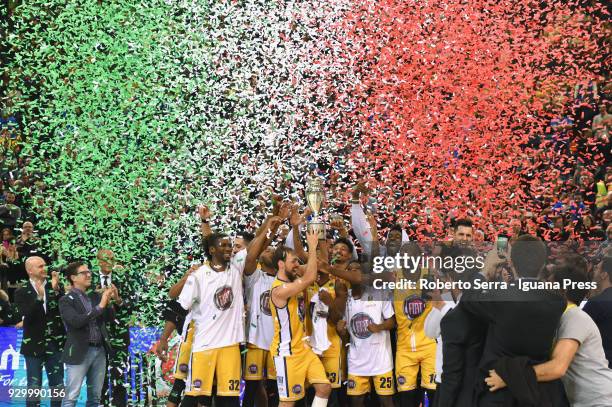 Giuseppe Poeta captain of Fiat raise the Coppa Italia after won the match final of Coppa Italia between Auxilium Fiat Torino and Leonessa Germani...