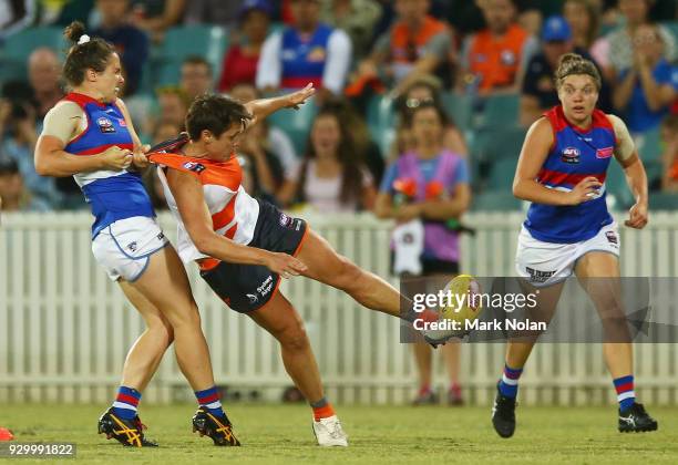 Courtney Gum of the Giants in action during the round six AFLW match between the Greater Western Sydney Giants and the Western Bulldogs at UNSW...