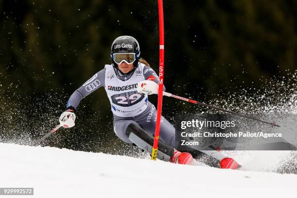 Adeline Baud Mugnier of France competes during the Audi FIS Alpine Ski World Cup Women's Slalom on March 10, 2018 in Ofterschwang, Germany.