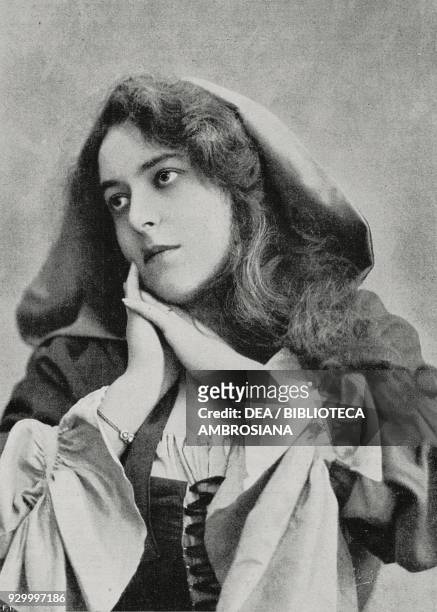 Portrait of Frances Alda , New Zealand soprano, photograph by Reutlinger, from L'Illustrazione Italiana, Year XXXV, No 7, February 16, 1908.