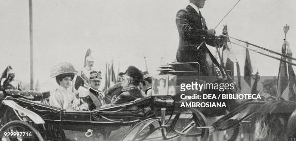 King Vittorio Emanuele III and Queen Elena of Savoy attending the inauguration of the Commemorative Monument for the fiftieth anniversary of the...