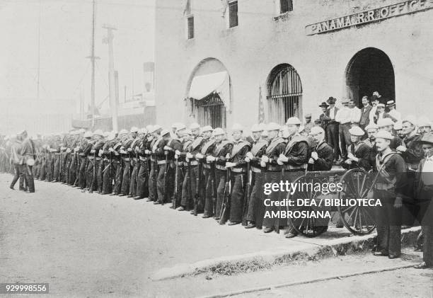 American troops landed by Panther in Colon, November 4 Panama, photograph by IL Maduro, from L'Illustrazione Italiana, Year XXX, No 51, December 20,...