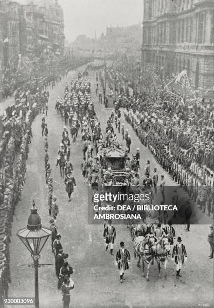 The Royal carriage returning from Westminster Abbey on Coronation day of King Edward VII , London, England, August 9 photo by Valerian Gribayedoff ,...