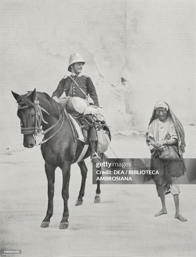 Policeman leading Arab prisoner to prison, Tripoli