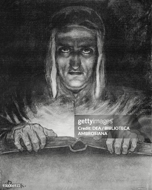 Imaginary portrait of Dante Alighieri, drawing by Leonardo Bistolfi , from L'Illustrazione Italiana, Year XXXVII, No 50, December 11, 1910.