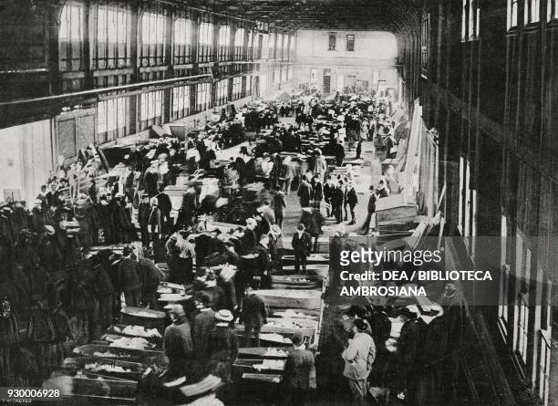 Victims in the morgue on 26th Street in New York, the General Slocum passenger steamboat fire, United States of America, photograph by Burti, from...