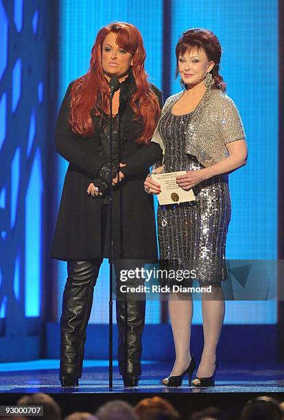 Wynonna Judd and Naomi Judd onstage during the 43rd Annual CMA Awards at the Sommet Center on November 11, 2009 in Nashville, Tennessee.