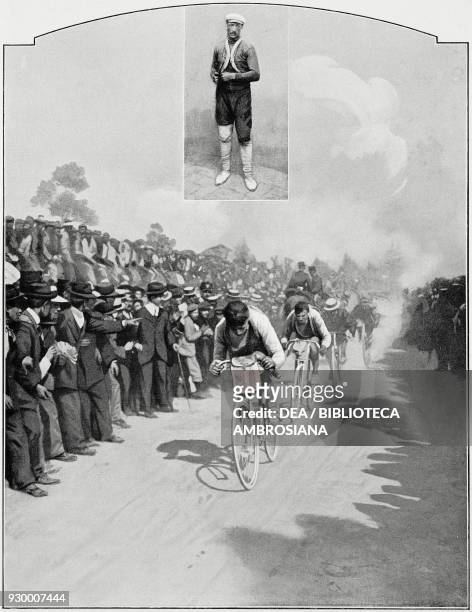 Luigi Ganna winning the stage on arrival in Rome during the first edition of Giro d'Italia, May 20 Italy, photo by Dante Paolocci , from...