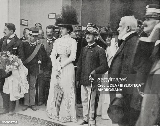 Queen of Italy Elena of Savoy and King Vittorio Emanuele III , accompanied by Count Bruschi, General Michel, Princess Giovannelli and Count...