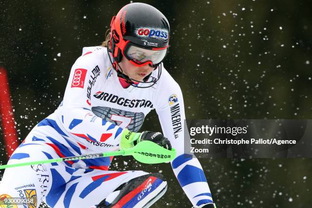 Petra Vlhova of Slovakia in action during the Audi FIS Alpine Ski World Cup Women's Slalom on March 10, 2018 in Ofterschwang, Germany.