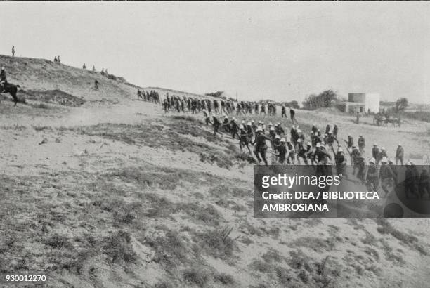 Alpini setting out to conquer the marabout in Zurug, conquest of Misrata, Libya, Italian-Turkish war, from L'Illustrazione Italiana, Year XXXIX, No...