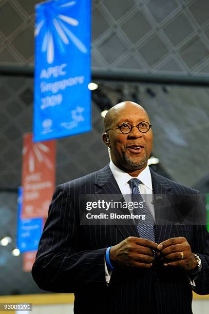 Ron Kirk, U.S. Trade representative, speaks on the sidelines of the Asia-Pacific Economic Cooperation summit, in Singapore, on Thursday, Nov. 12,...