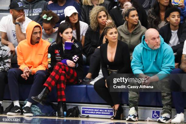 Kim Kardashian Taco Bennett, Kendall Jenner and Larsa Younan watch courtside as Sierra Canyon plays Foothills Christian for the CIF Open Division...