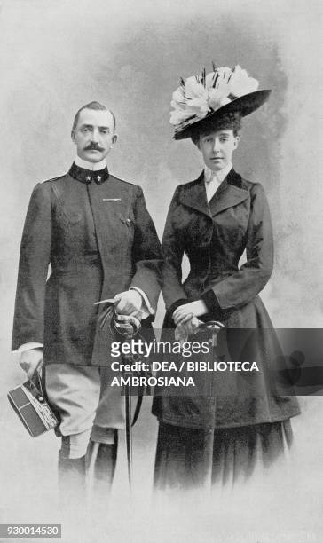Duke Emanuele Filiberto di Savoia-Aosta pictured with his wife, the Duchess Elena d'Orleans , from L'Illustrazione Italiana, Year XXXVI, No 45,...