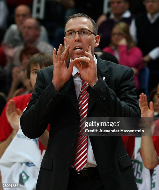 Chris Fleming head coach of Bamberg gestures during the Basketball Bundesliga match between Brose Baskets Bamberg and Telekom Baskets Bonn at the...